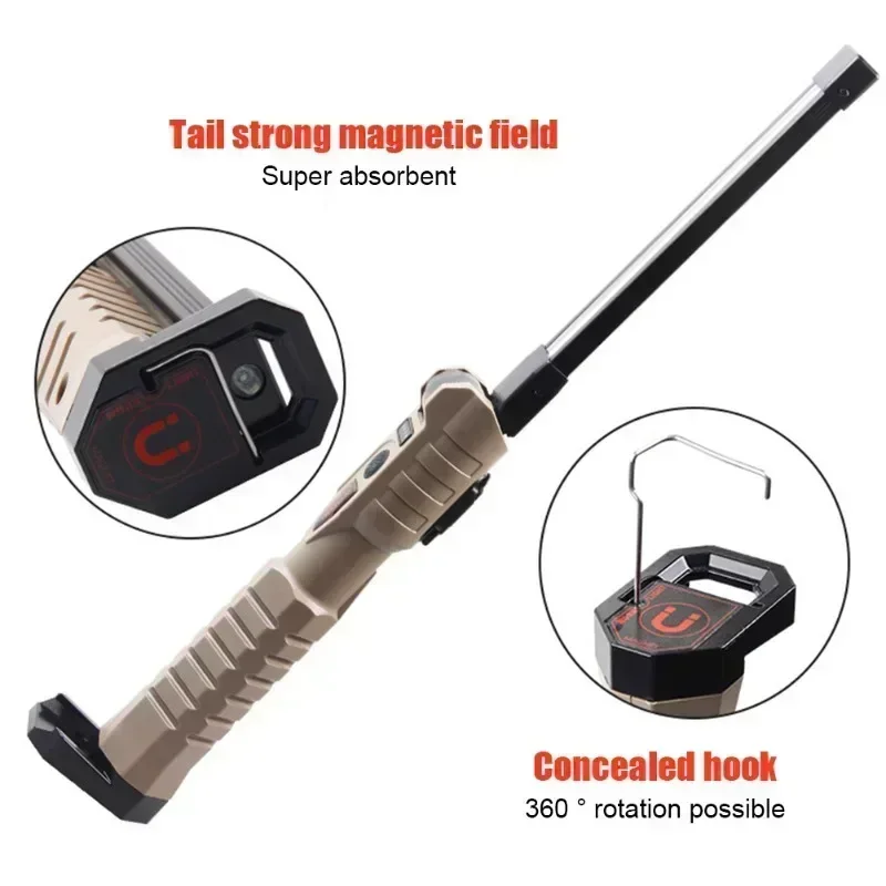 Folding COB XPE LED Work Light Flashlight USB Rechargeable Torch Magnetic Base & Hook, Emergency Car Inspection Lamp Red SOS