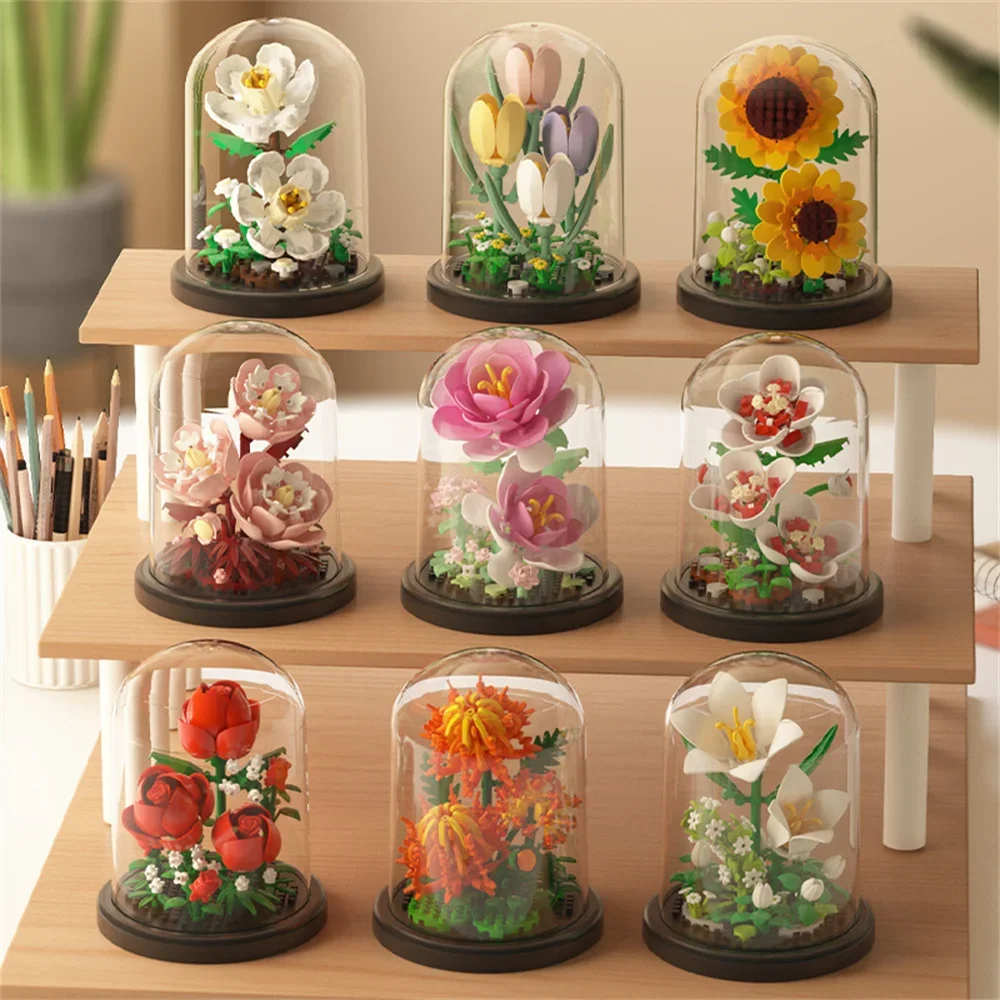 Buquê de flores eternas bonsai vaso de plantas micro blocos de construção modelo decoração para casa brinquedos quebra-cabeça crianças aniversário presentes de natal