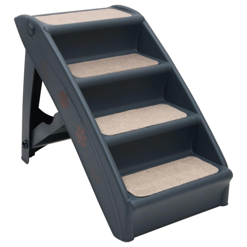 Compact Dark Grey Folding 4-Step Dog Stairs - Pet Steps for Easy Access