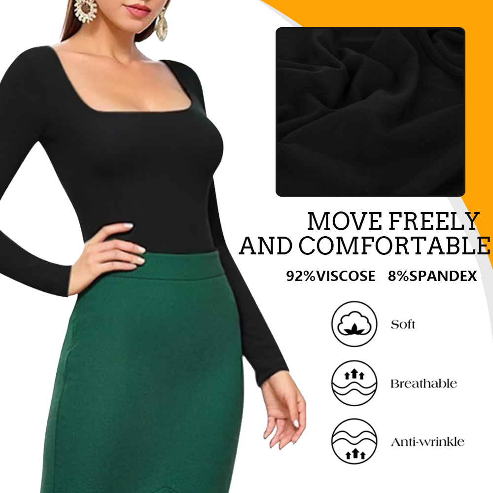 Женское боди с квадратным вырезом и длинными рукавами