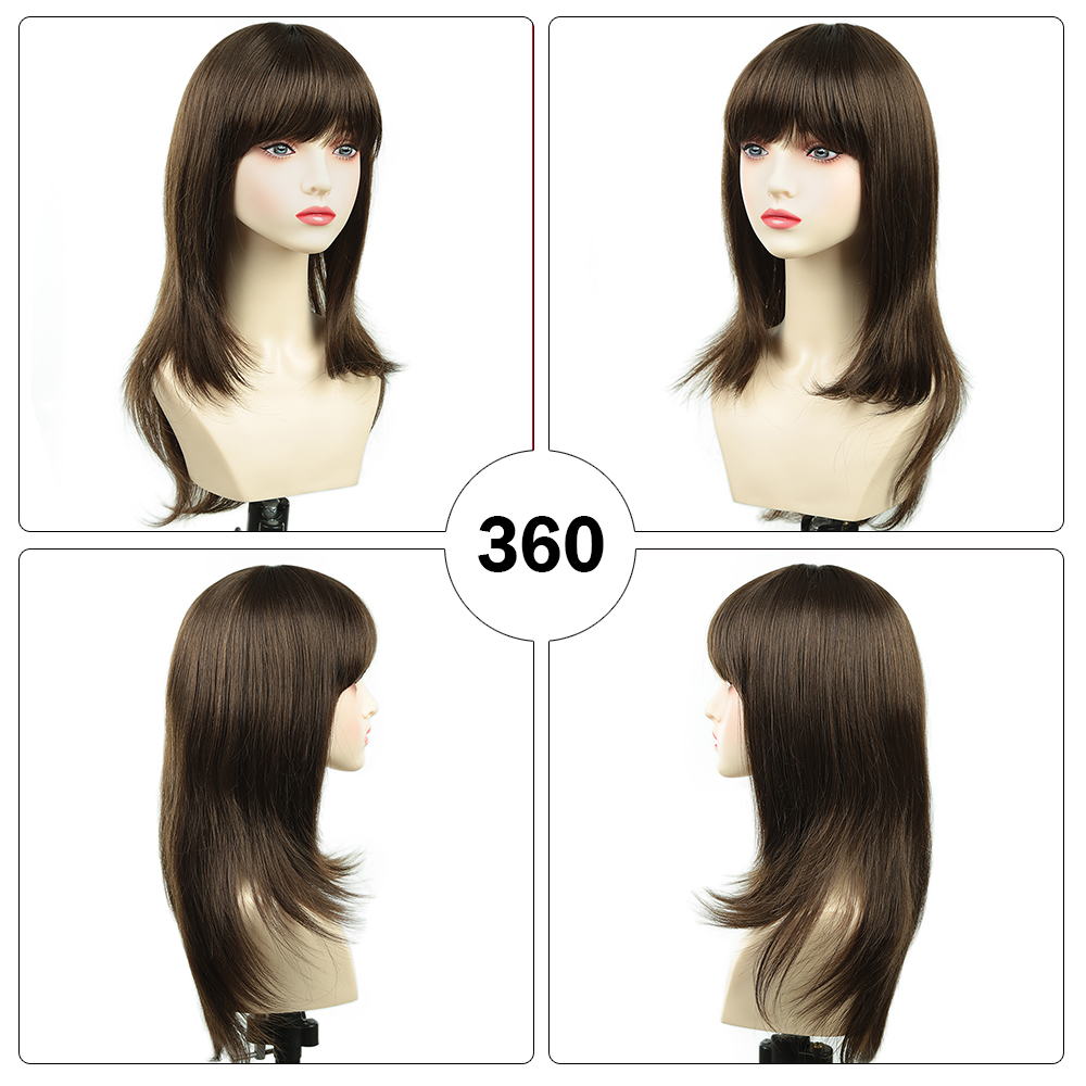 Peruca de cabelo sintética reta longa com estrondo para mulher, marrom, mista, resistente ao calor, moda, cosplay, festa