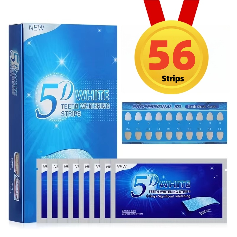 Tiras blanqueadoras de dientes 5D, Gel blanqueador dental, tiras iluminadoras de dientes, elimina manchas, cuidado de la higiene bucal, 28 pares