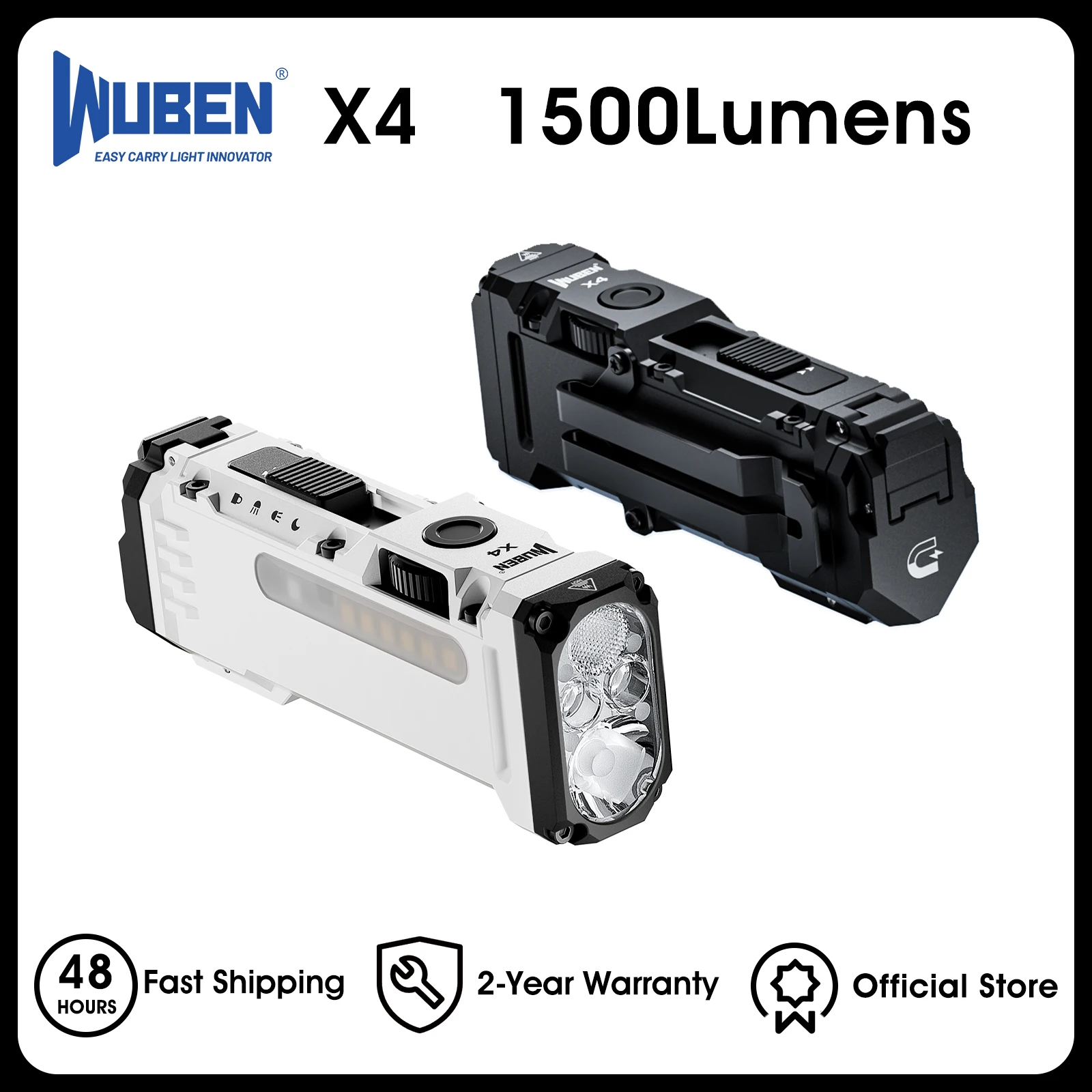 Плоский фонарик WUBEN X4 EDC с RGB-подсветкой, мини-фонарик 1500 люмен с тактическим переключателем и магнитом, портативный карман IP68