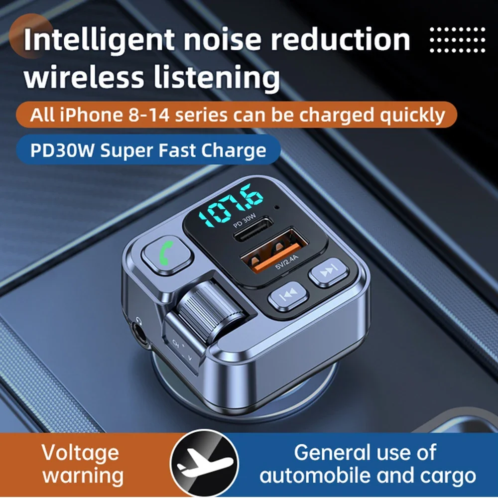 Car Bluetooth FM Transmitter Car Kit Usb U Disk Read Pd20W Fast Charging Digital Car Phone Adapter Support AUX audio input