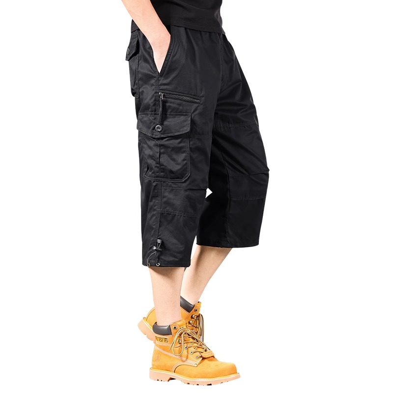Pantaloncini cargo da uomo estivi Pantaloni larghi casual sotto il ginocchio Vita elastica Pantaloni capri tattici da jogging all'aperto taglie forti