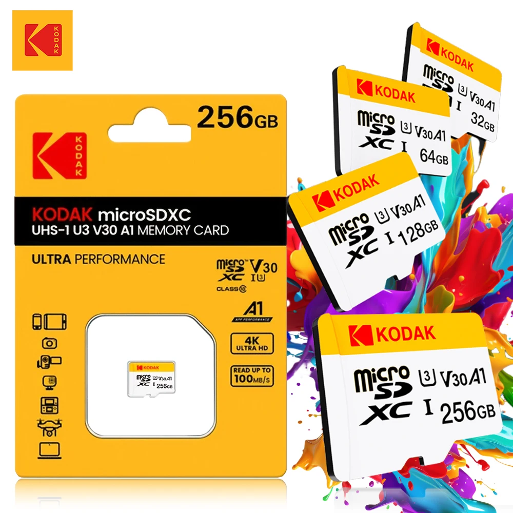 KODAK Mini Memory SD Card 256 ГБ 128 ГБ 64 ГБ 32 ГБ U3 V30 4K Full HD Micro TF Флэш-карта памяти для телефона/компьютера/камеры