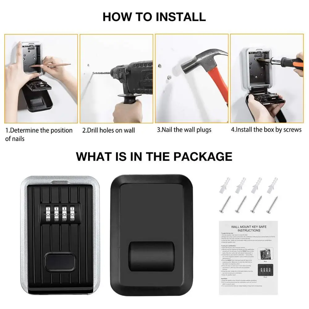 Treo Tường Chìa Khóa An Toàn Hộp Mini Lưu Trữ Keybox Chìa Khóa Lưu Trữ Khóa Hộp Có 4 Chữ Số Kết Hợp Chống Thấm Nước Dành Cho Ngoài Trời sử Dụng