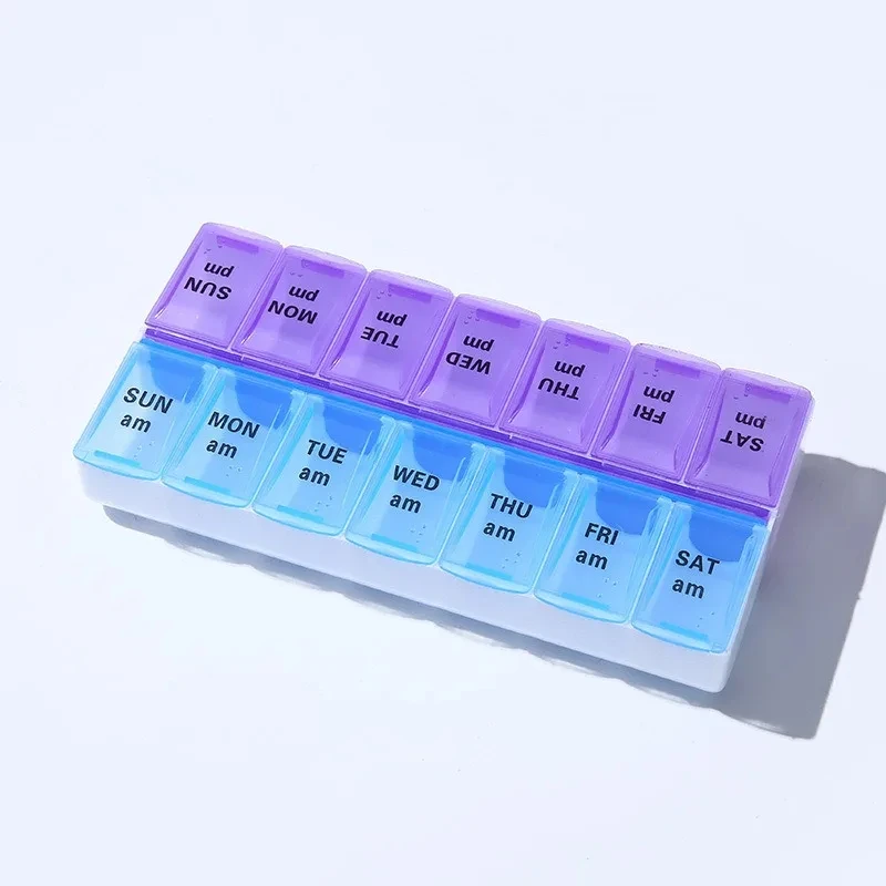 Organizador semanal de comprimidos – Suporte para comprimidos matinais e noturnos com estojo compacto, sistema de gerenciamento de medicamentos de 7 dias