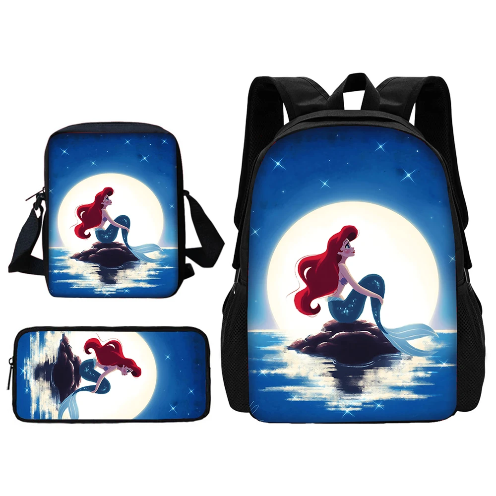 A pequena sereia princesa Ariels mochila, sacos de ombro, caixa de lápis, mochila dos desenhos animados para crianças, meninos e meninas