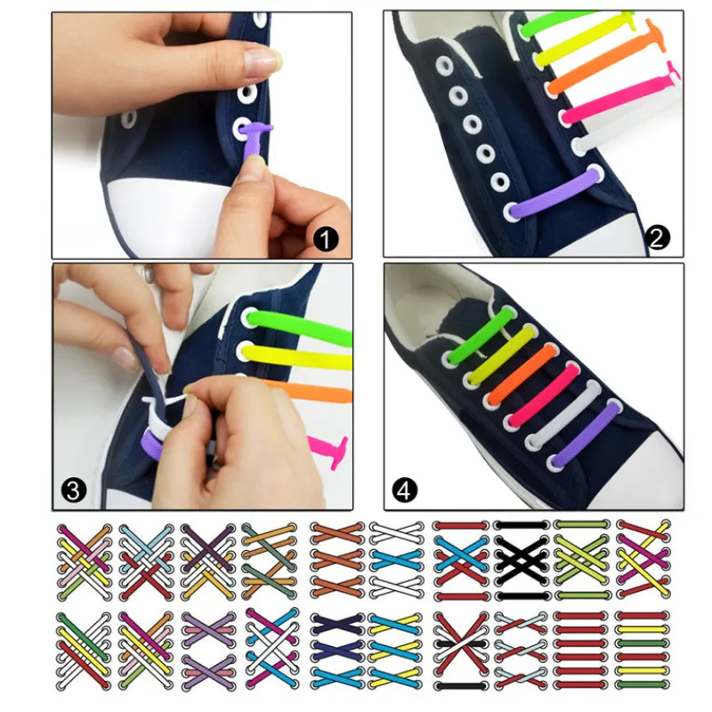 16 Uds. Cordones de silicona para perezosos, encaje rápido elástico para mujeres y hombres, sin corbata, zapatillas para niños y adultos, cordones, hebilla, accesorios para zapatos