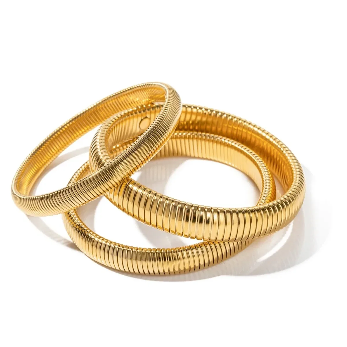 Brazalete de cadena de serpiente flexible con textura de acero inoxidable, pulsera ancha chapada en oro de 18k, joyería de moda, regalos para mujer