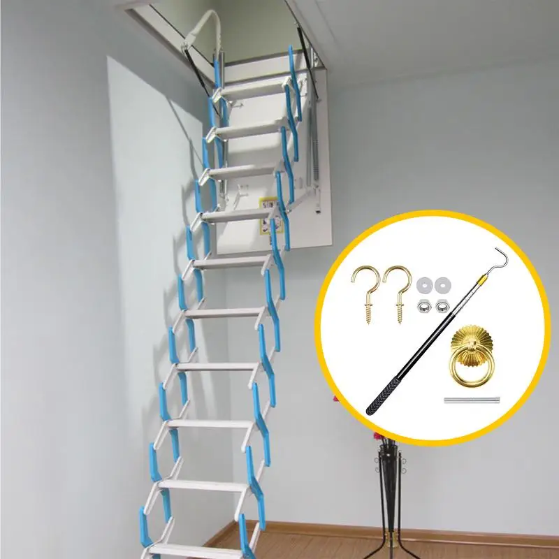 Ladder Pull Down System Attic Pull Down Hook Parts Set Extension Pole and Copper Storage Hook Handle Parts Tool for Home Hotel