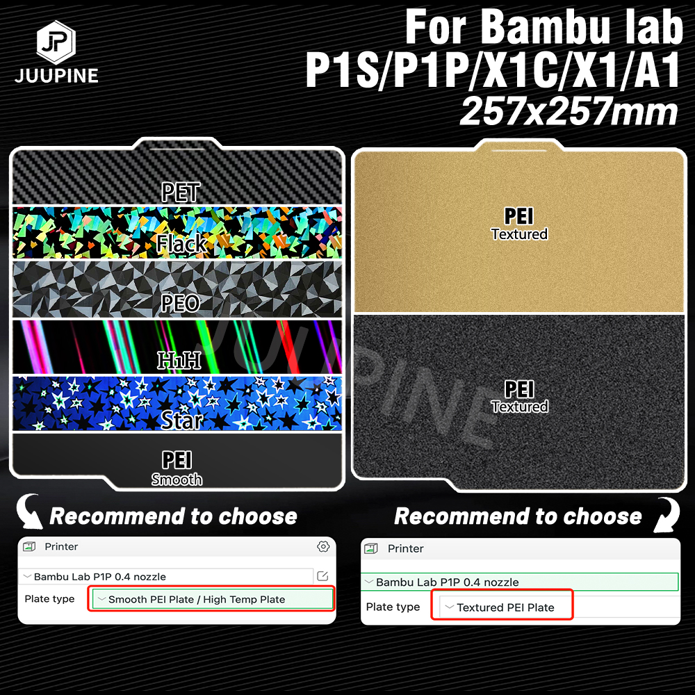 JUUPINE Для Build Plate Bambulab 257x257 Пружинный стальной лист Pei Peo H1H Pey Sheet A1 X1C P1S сборная пластина 3d-принтер Bamboo Lab