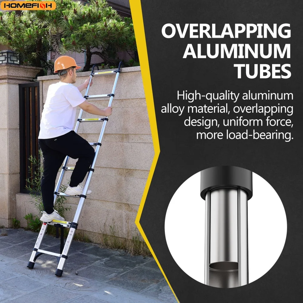 Multi-Size Aluminium Telescopic Ladder with Non-Slip Feet,Adjustable Lightweight Ladder for Home or Caravan, 330lb Load Capacity