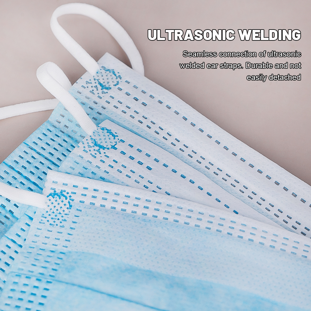 成人用使い捨てフェイスマスク,3層カバー,青と白,50および200ユニット