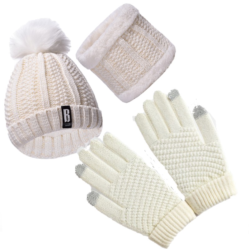 Sciarpa da 3 pezzi, guanti, set di tre pezzi autunno e inverno caldo e antivento, sciarpa calda e soffice, cappello dai colori misti