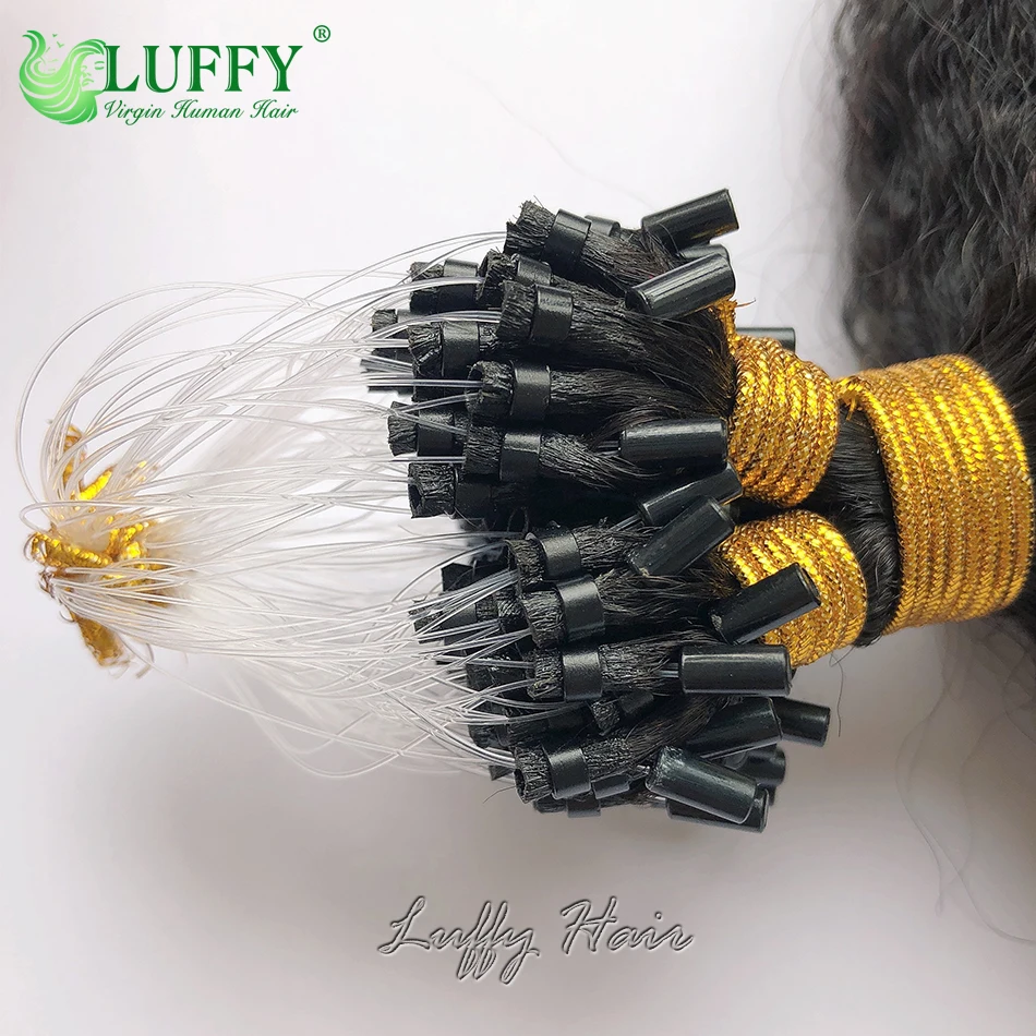 Kinky em linha reta micro laço extensões de cabelo humano birmanês microlink extensões de cabelo para preto feminino micro anel loop cabelo