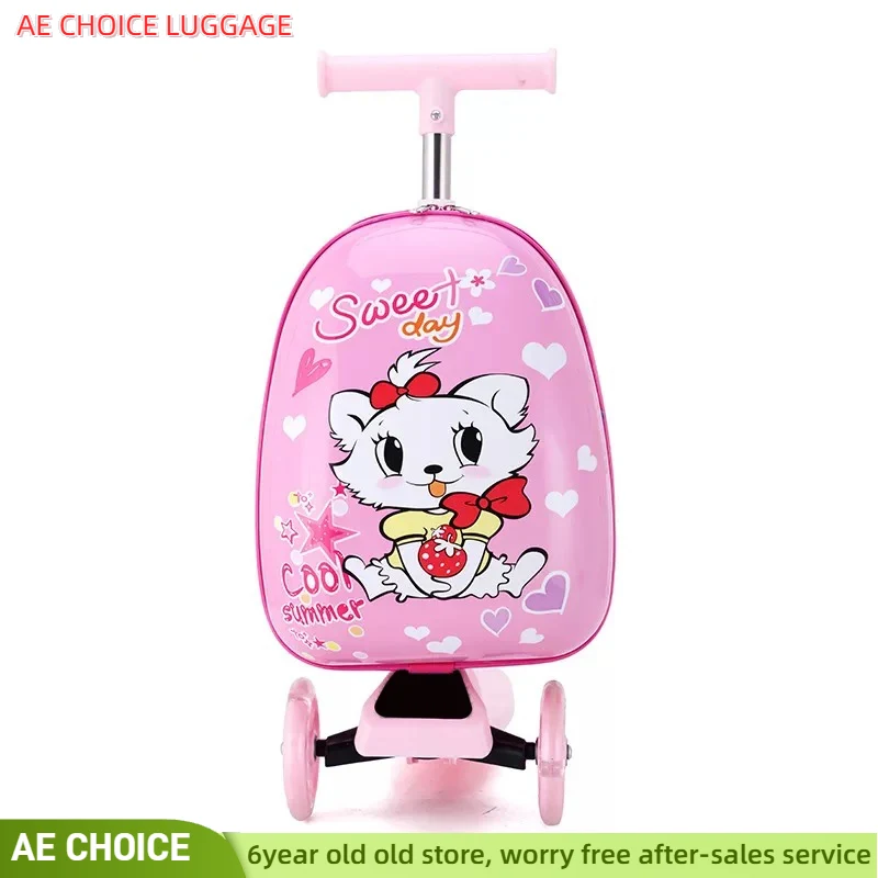 Bonito dos desenhos animados crianças scooter mala sobre rodas saco de carrinho preguiçoso crianças carry on cabine viagem rolando bagagem saco de skate presente