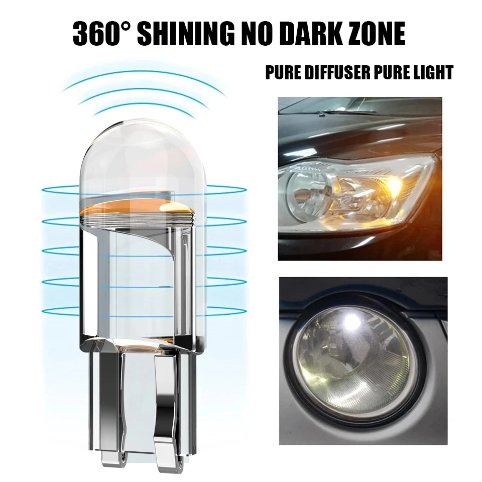 Coche LED T10 W5W Canbus vidrio COB 6000k lectura cúpula lámpara marcador cuña matrícula bombilla 168 194 192 DC 12V blanco azul rojo