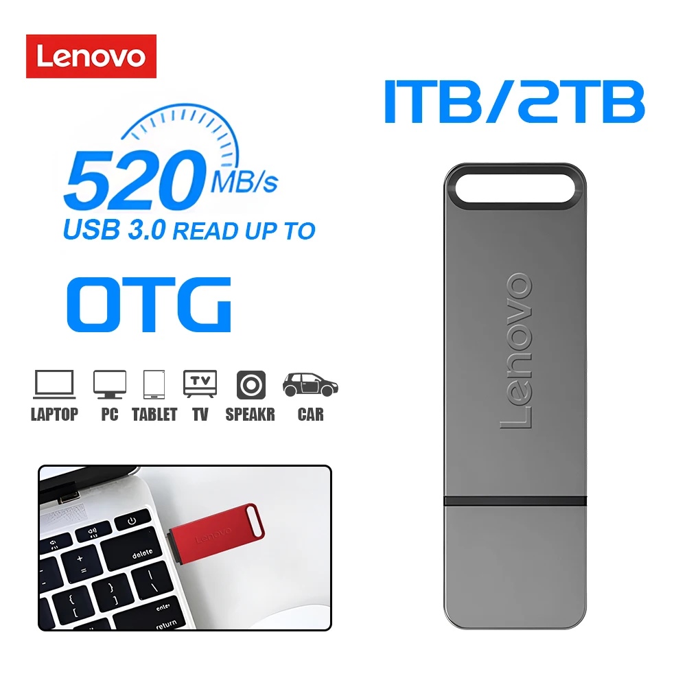 Lenovo 64TB 2TB 1TB USB Flash Drive 3.2 Type C Pendrive Memory Stick Pen Drive 512GB Flash Disk For OTG PC Phone Storage U Disk