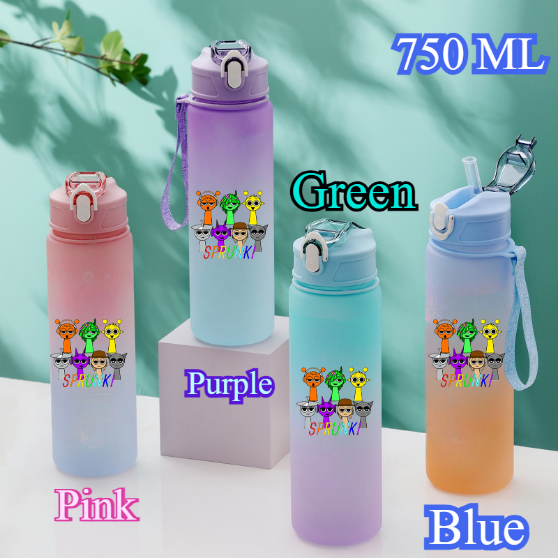 Botella de Color degradado de 750ML Sprunki Sprunki Incredibox Sprunki juego taza de agua potable de dibujos animados regalo de cumpleaños y Navidad para niños