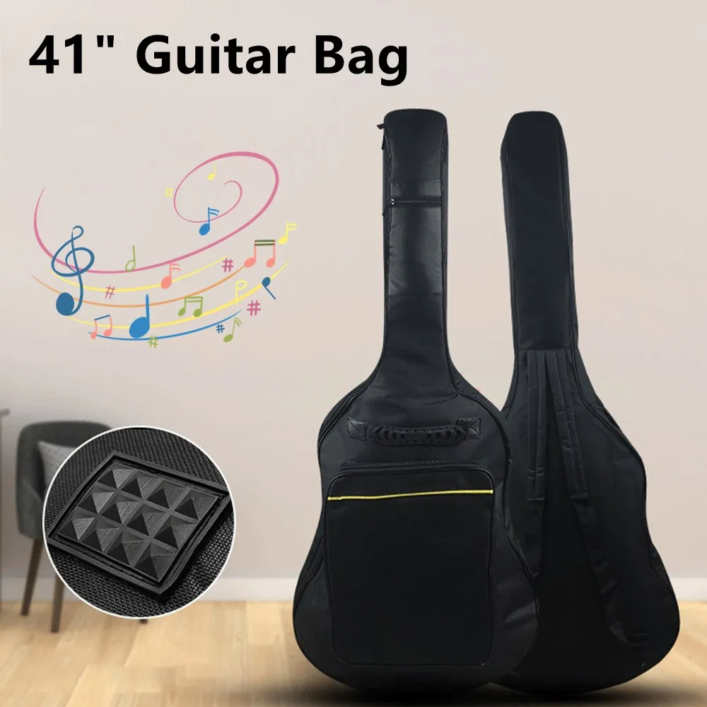 41 Inch Akoestische Gitaartas Waterdichte Rip-Stop Oxford Nylon Dubbele Bandjes Gewatteerde Zwarte Gitaarkoffer Gig Rugzak Muzikale Instrum