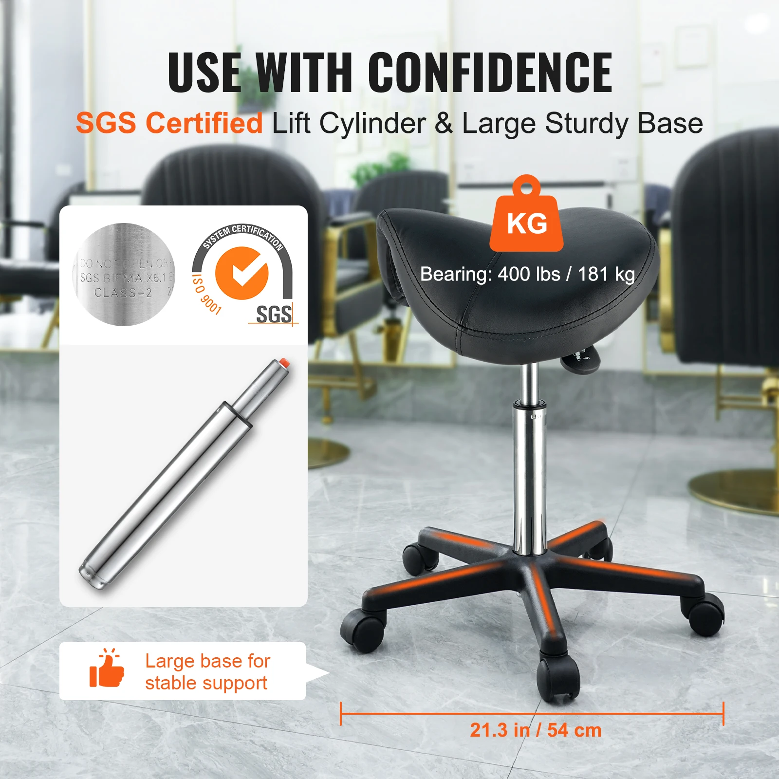 SucceBuy Ergonomic Saddle Stool w/ 5 Swivel Casters 360° Rotation 20.1-28 in Height Adjustable Round Stool for Bar Salon Office