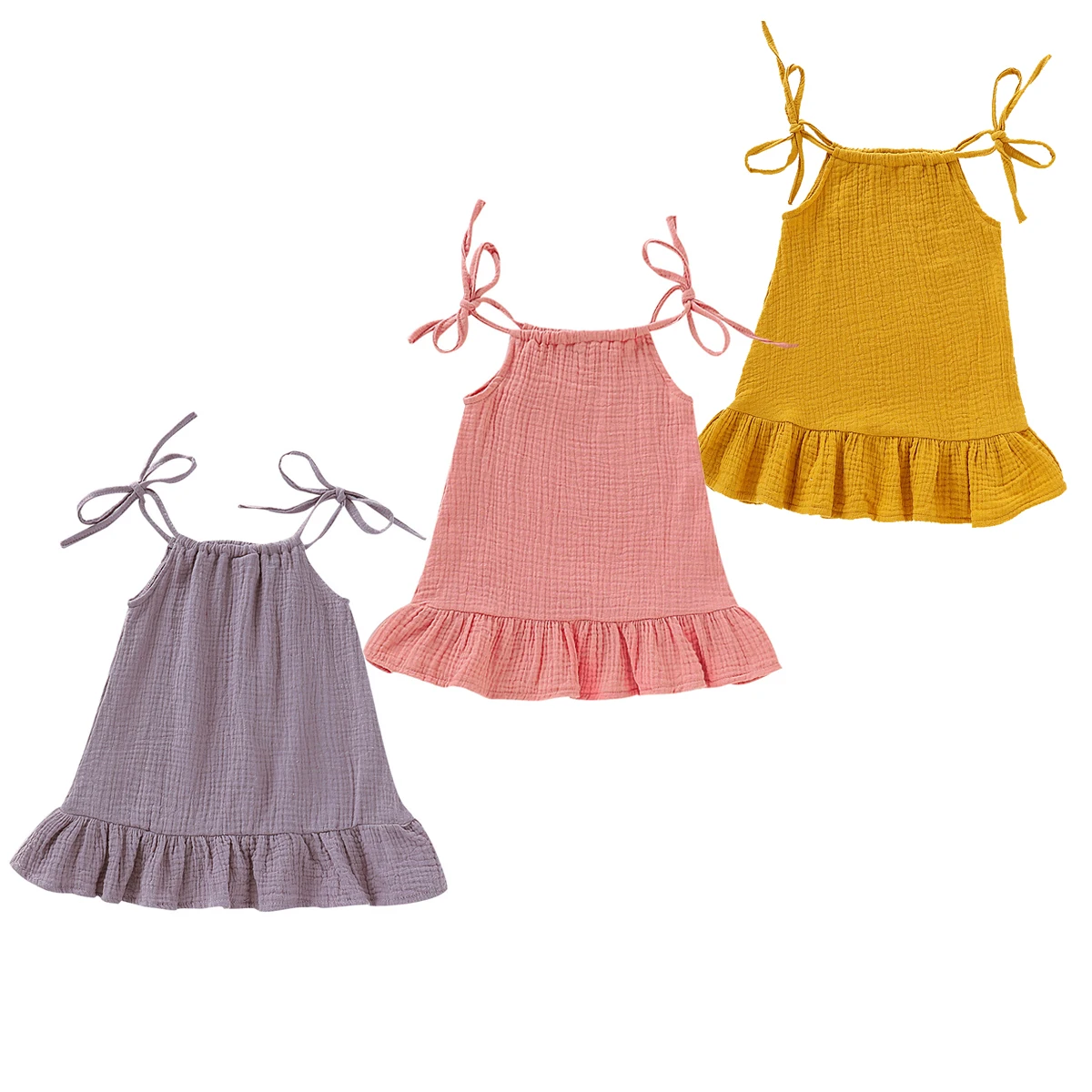 Vestido de verano para niña pequeña, vestido de muselina de algodón sin mangas con volantes, vestidos deslizantes