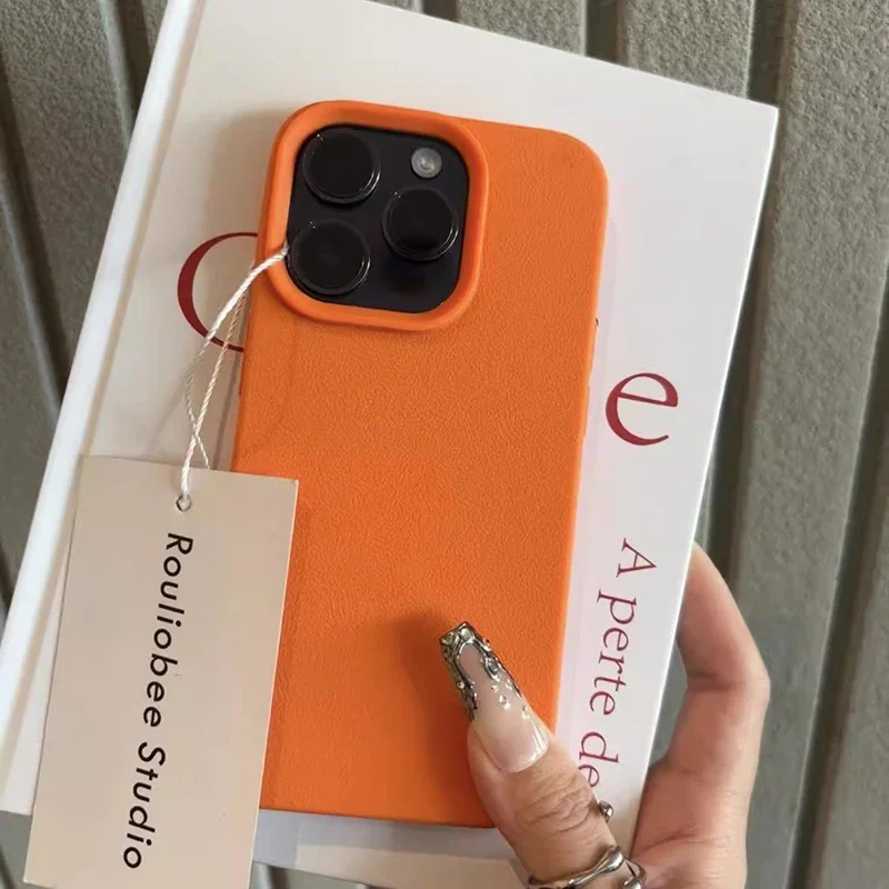Funda de teléfono de silicona con patrón de lichi de Color caramelo suave para iPhone 11 12 13 14 15 16 ProMax Plus 16E X XS XR cubierta de parachoques a prueba de golpes
