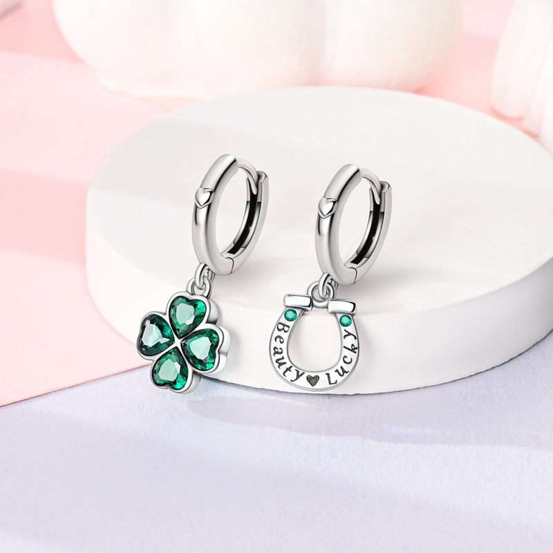 Boucles d'oreilles en argent Sterling 925, étoile, lune, trèfle en Zircon cubique scintillant pour femmes, jolis bijoux cadeaux pour fête de mariage