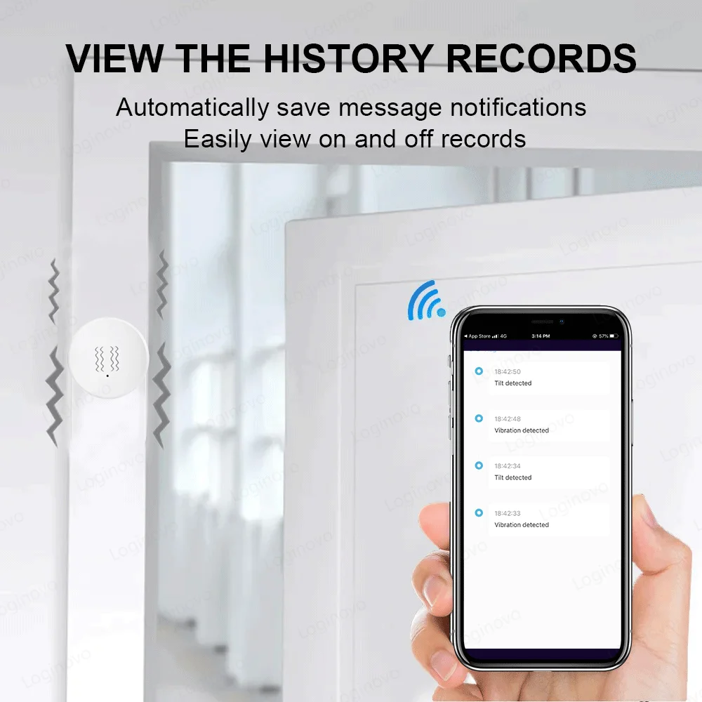 Tuya ZigBee Vibration Tilt Sensor Door Window Alarm Detection Smart Home Automation Security Protection System Alexa Google