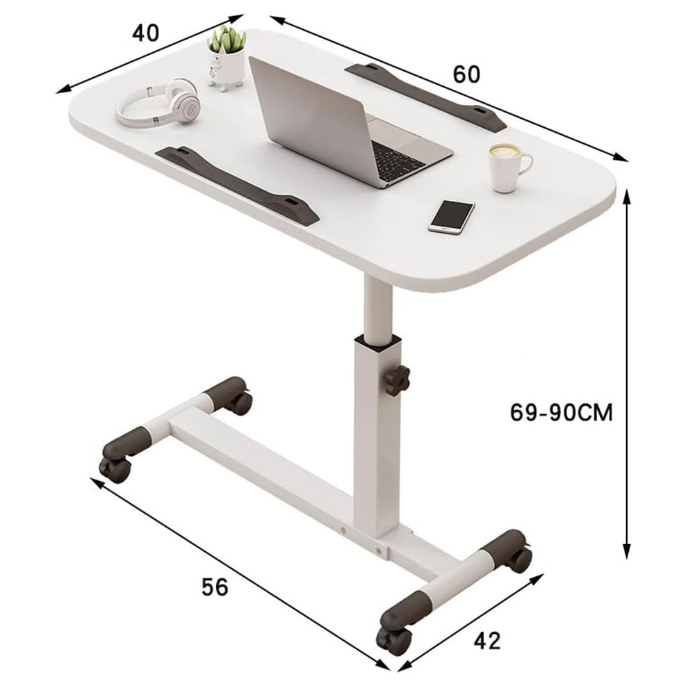 折りたたみ式スタンディングデスク、ホイール付き、27.2～35.4インチの高さ調節可能、モバイルオーバーベッドテーブル、金属フレーム、ポータブルラップトップデスク、寝室用