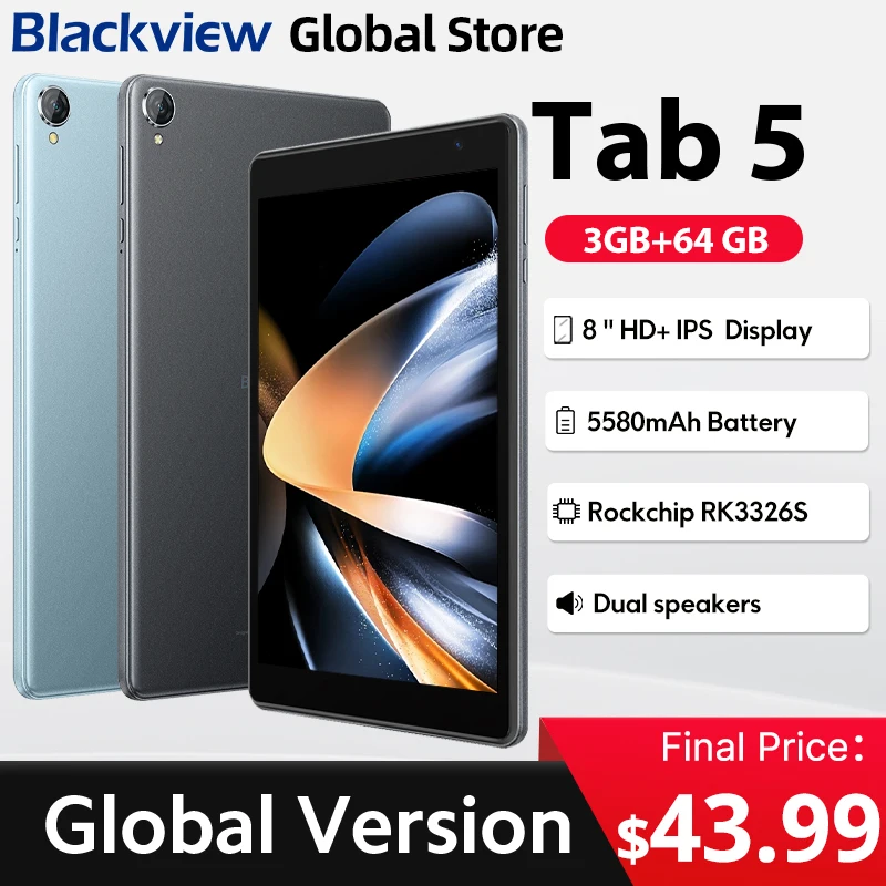 Tablet Blackview Tab 5 Tela HD + IPS de 8 polegadas 5 GB (3+2) 64 GB Android 12 Dual BoxSpeakers Bateria de 5580 mAh Android Pad PC