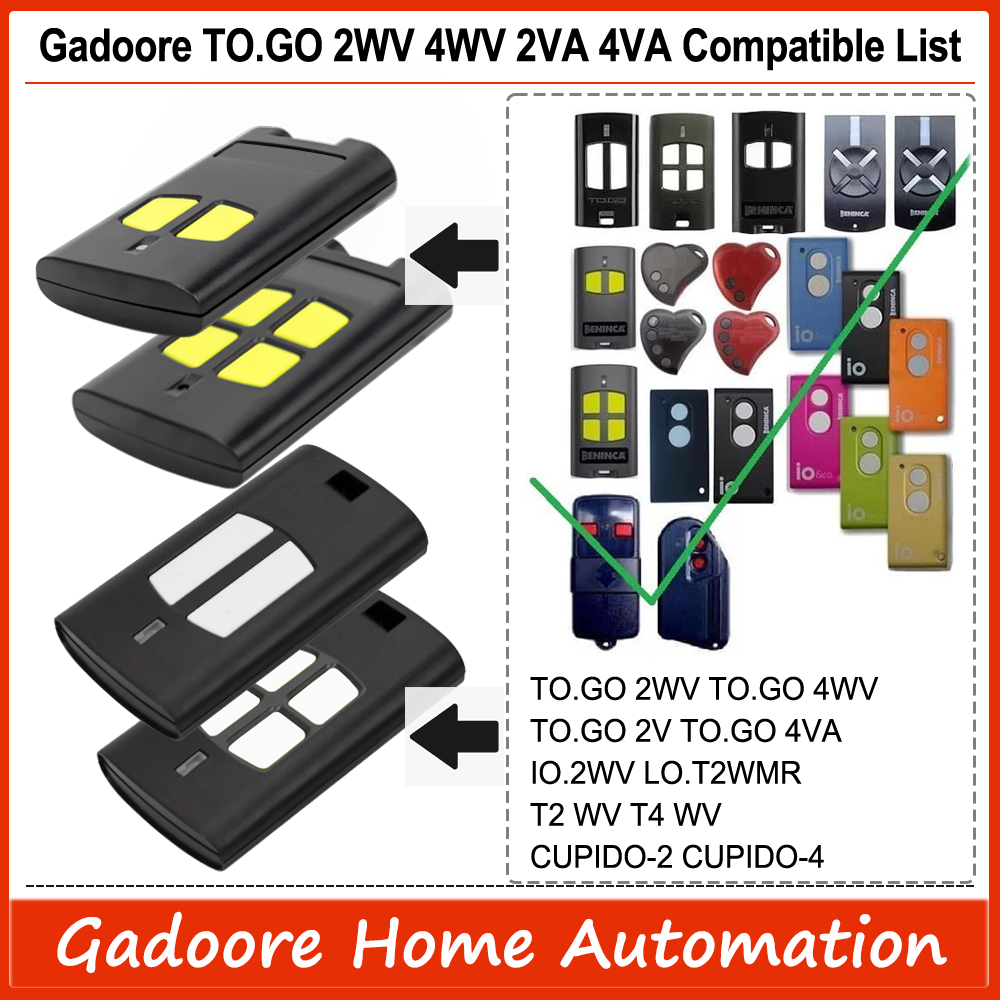 Gadoore TO.GO 2VA 4VA 2WV 4WV Télécommande de porte de garage TO.GO 2VA TO.GO 4VA 433 MHz Code roulant compatible avec BENINCA TO.GO 2VA TO.GO 4VA TO.GO 2WV TO.GO 4WV IO.2WV LO.T2WMR T2 WV T4 WV CUPIDO-2 CUPIDO-4