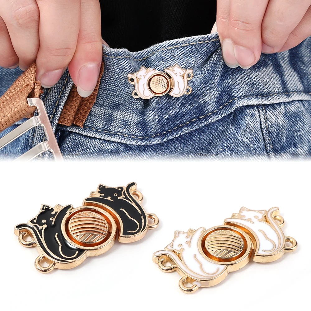 Hebilla de cintura ajustable con bonito gato y conejo para mujer, pantalones vaqueros, botón extensor de Metal, hebillas para apretar la cintura, botones con Clip para la cintura