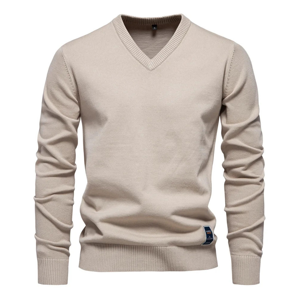 2025 Baumwolle Pullover Pullover männer V-ausschnitt Einfarbig Langarm Männer Stricken Kleidung Warme Pullover Männer Casual Mode Tops