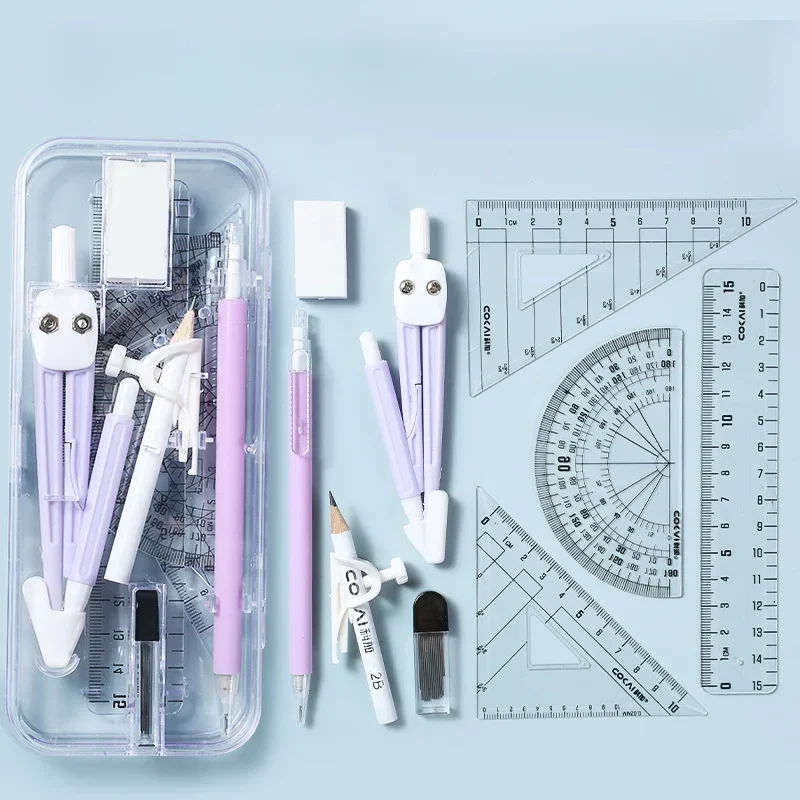 9-piece set of compass and ruler for student exams, as well as math drawing tools for elementary school students