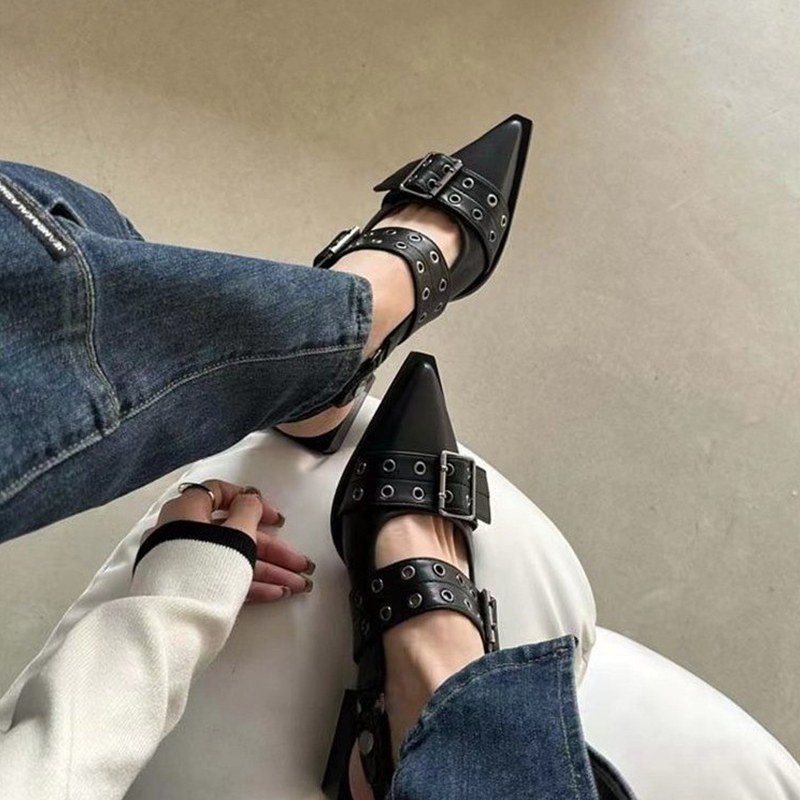 Sapatos mary jane estilo francês bico fino retrô sapatos de salto médio grosso para mulheres com saias e sapatos pequenos de couro