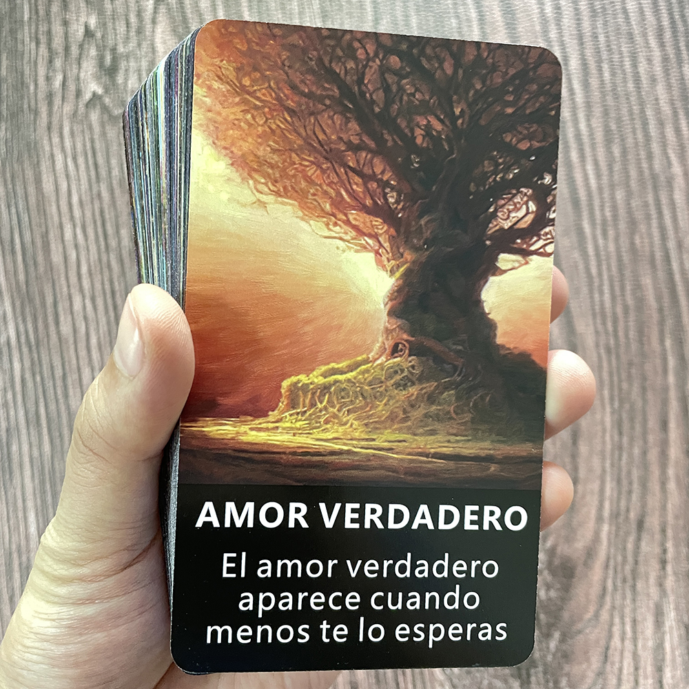 Cartas oracle de telepadrão de árvore espanhola, baralho de tarô de adivinhação de profecia com significado em palavras-chave taro 56 cartas