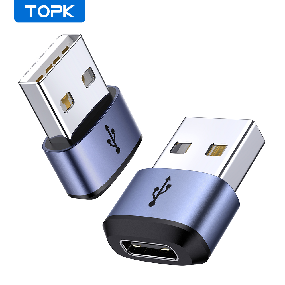 Topk-USB C para adaptador USB macho, USB fêmea, Tipo-C, USB 2.0, USB-A, carregamento rápido, sincronização de dados, OTG conector, AT13