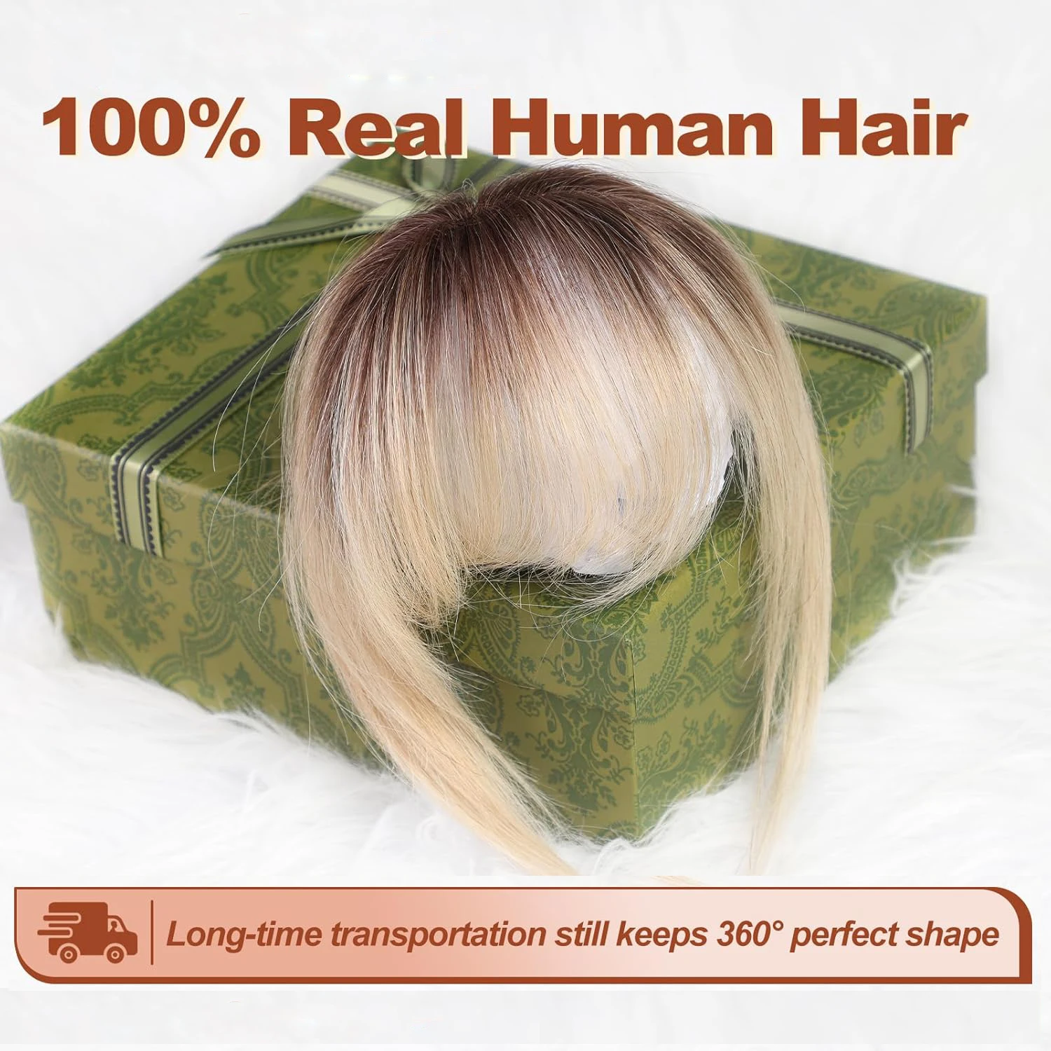 Ombre สีบลอนด์คลิป Bangs 100% ผมมนุษย์จริง Bangs Wispy Bangs ผมชิ้น 3 Secure คลิป Full Fringe ปลอม Bangs