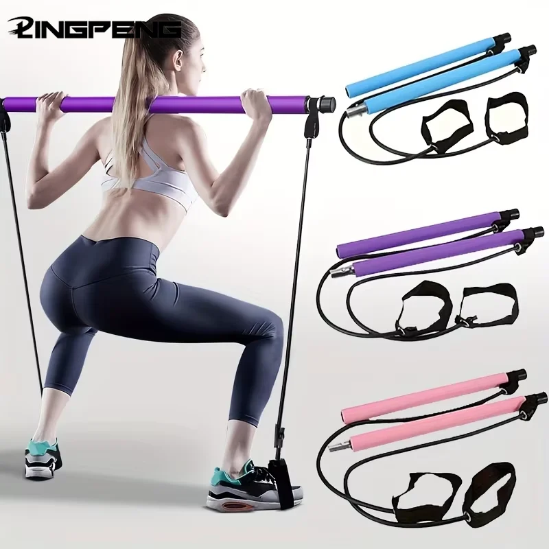 Combinazione di barre per pilates multifunzionali Barra per fitness Yoga Espansione toracica Corda di tensione Allenatore posteriore Cintura elastica per allungamento