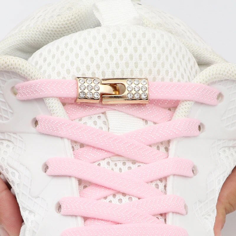 1 par de cordones planos sin corbatas, cordones elásticos para zapatos, cierre de Metal cruzado de diamante, cordones perezosos para hombres y mujeres para zapatillas de deporte