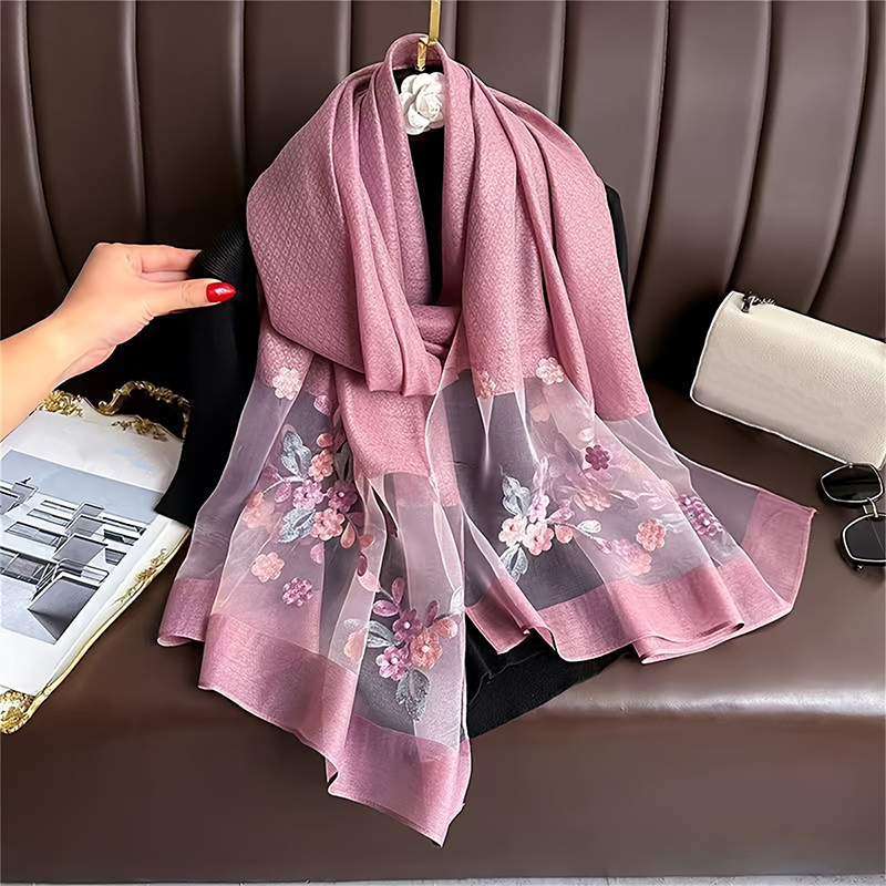 Hijab de lujo para mujer, Bufanda de encaje brillante, chales y chales de lana suave de seda, bufandas finas de flores grandes, Foulard femenino, novedad de 2024