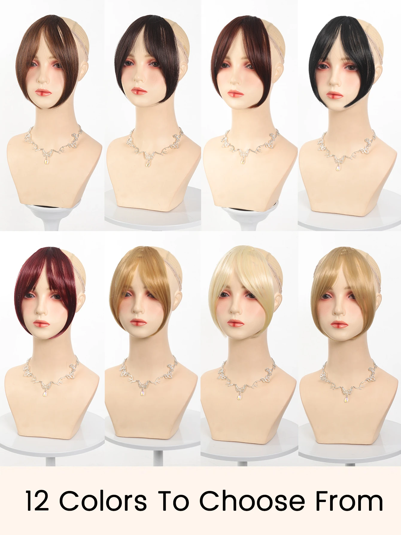 Peluca de síntesis, flequillo de parte media, extensiones de cabello con Clip en la frente, flequillo oblicuo francés Natural sin costuras, flequillo de ocho caracteres
