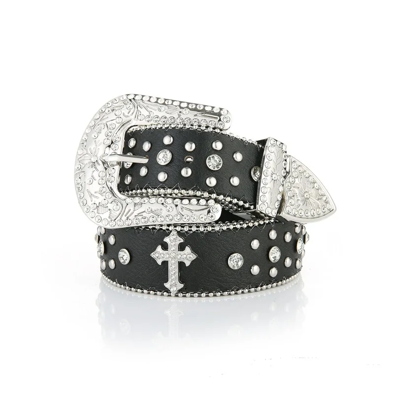 Punk Rhinestone White Belt Female Male Fashion Western Jeans Female Jeans Jewelry Fashion Design Y2K Jeans Belt