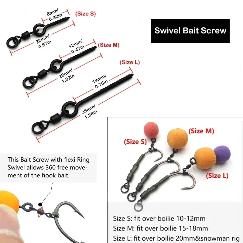 Tornillos de cebo de carpa con anillo, cebo de carpa giratorio Mirco para carpa Ronnie Rig Zig Chod Boilies, tornillos, aparejo Terminal de aparejo Hiar de carpa