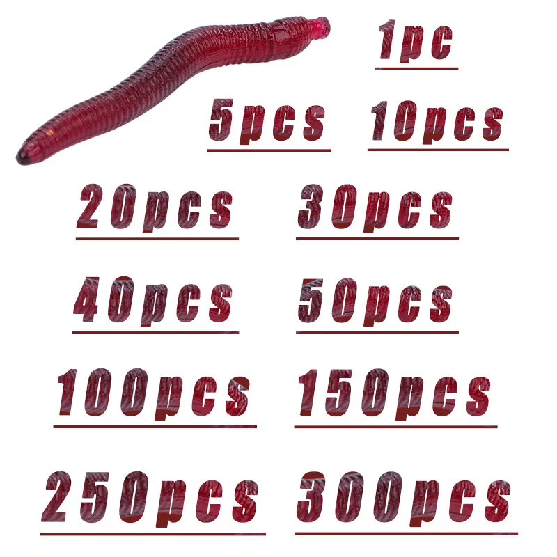 Sougayilang Señuelos de Pesca realistas, señuelos blandos rojos, simulación de gusanos luminosos, señuelo de pesca Artificial, aparejos de pesca