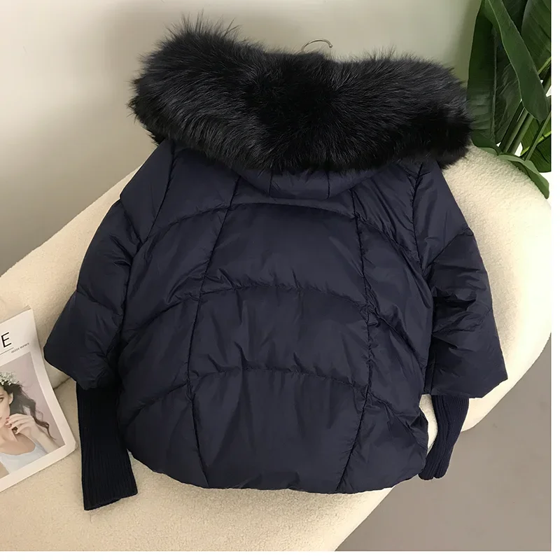 FURYOURSELF 2023 リアルキツネの毛皮の襟フード付き冬のジャケットの女性の自然暖かいルーズオーバーサイズアヒルダウンコート Streetwerar アウター