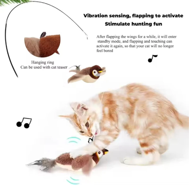 Hot Gesimuleerde Vogel Kat Speelgoed Interactief Speelgoed Hond Oplaadbare Tjilpen Klapperende Vogel (geen Vliegen) Touch Geactiveerd Pluche Huisdier Speelgoed